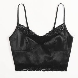 Crop satin cami with lace